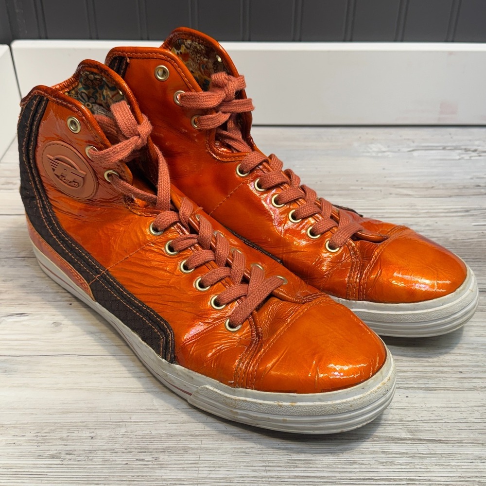 PF Flyers Shiny‎ Orange Hi Top Men's Sz 10.5 Women's Sz 12